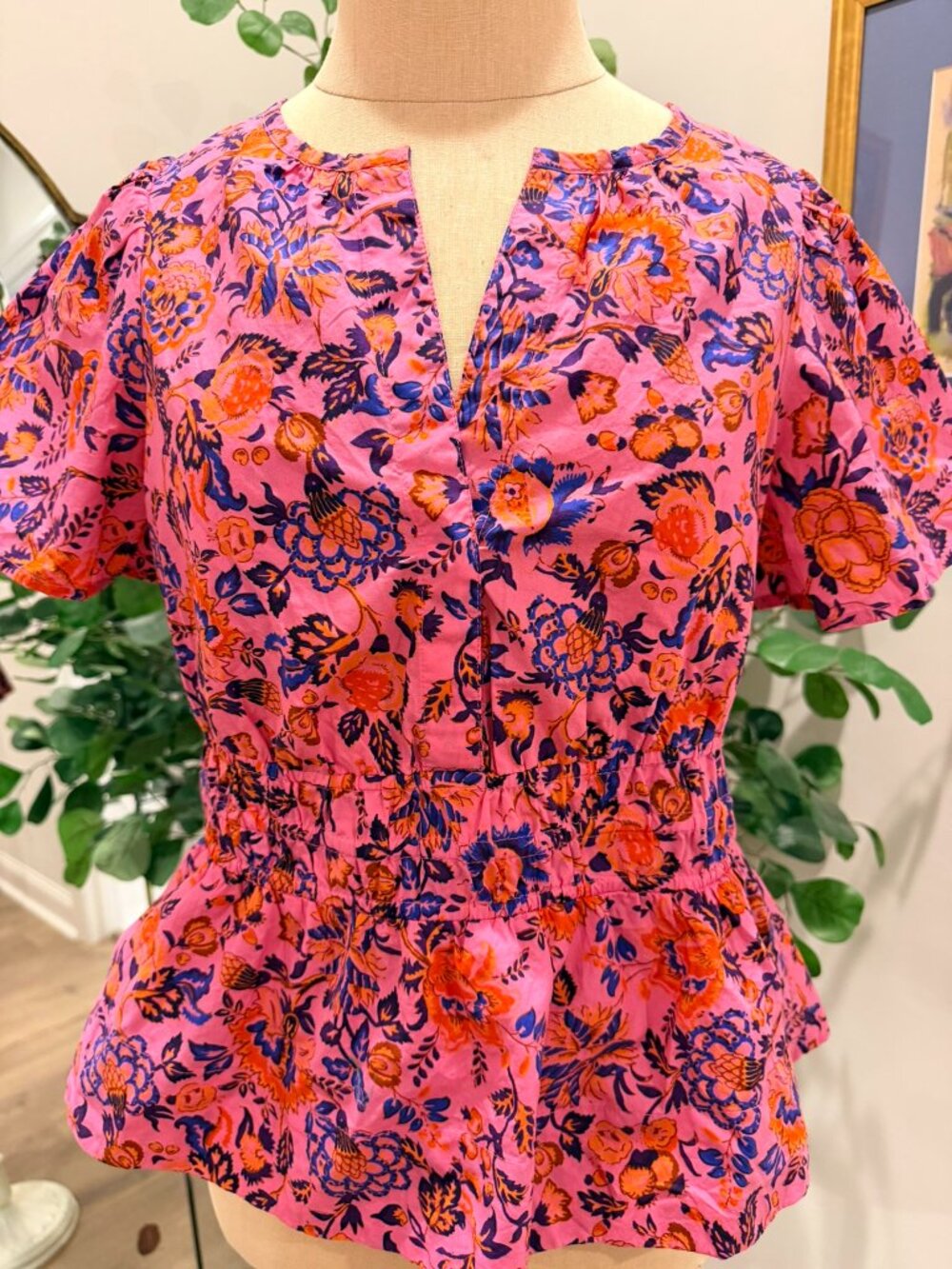 NWT Anthropologie pink floral peplum top size S